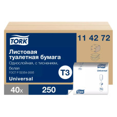 Бумага туалетная TORK универсал листовая 1 слой 250 листов 114272