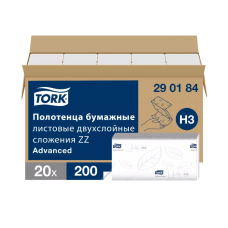 Полотенца бумажные TORK листовые ZZ сложения 2 cлоя 200 листов 290184