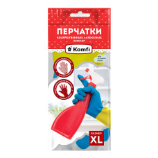 Перчатки латексные 60г без х/б напыл. р-р XL БИКОЛОР синий+желтый Komfi