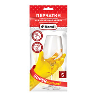 Перчатки латексные 35г с х/б напыл. р-р S для деликатной уборки желтые Komfi Перчатки латексные 35г с х/б напыл. р-р S для деликатной уборки желтые Komfi