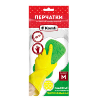 Перчатки латексные 40г без х/б напыл. р-р M Komfi желтые Перчатки латексные 40г без х/б напыл. р-р M Komfi желтые