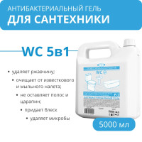 Гель чистящий 5в1 антибактериальный WC для унитазов, сантехники Р-2 от налета и ржавчины, 5 л